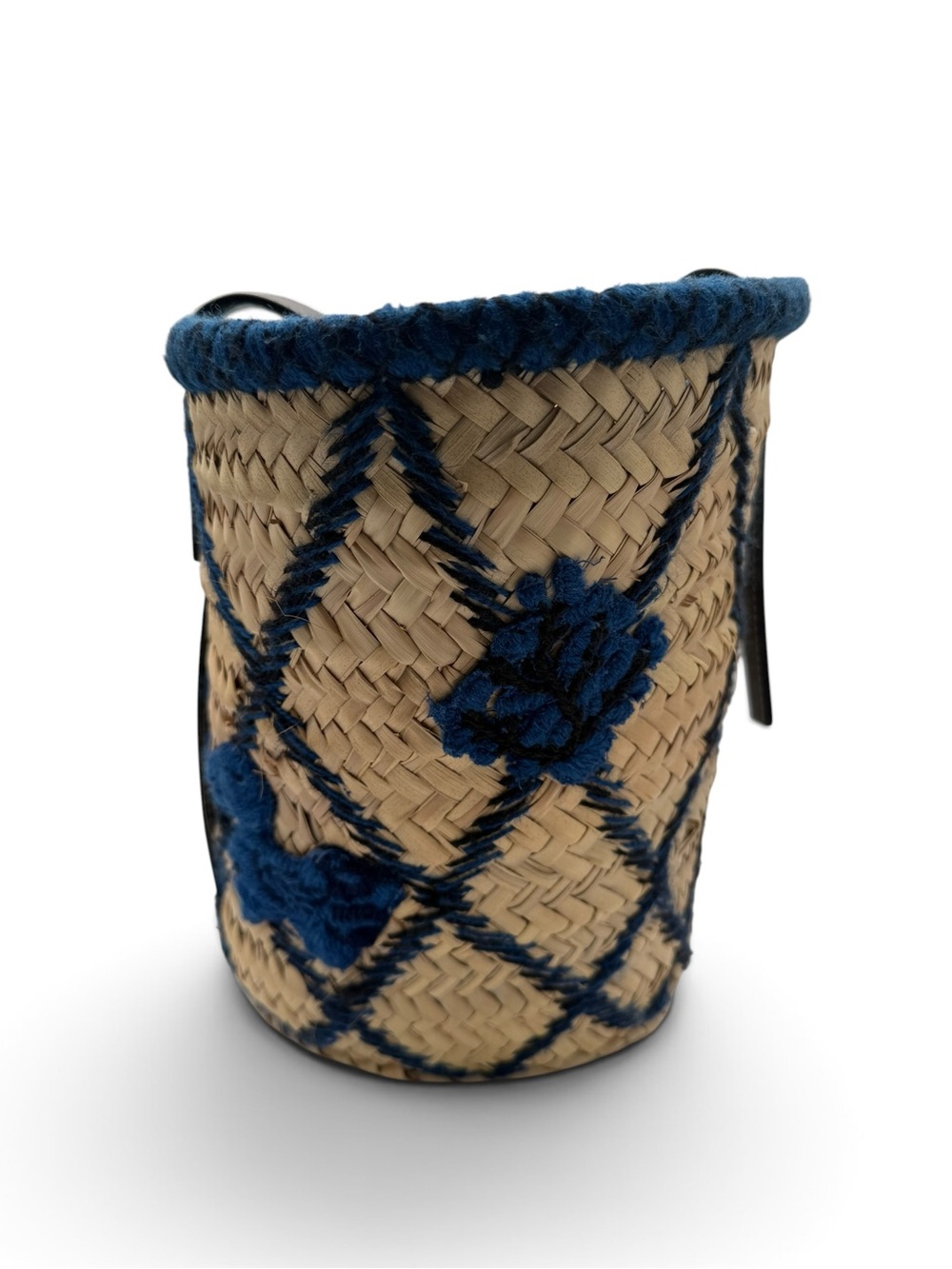 Loewe Paula’s Ibiza Embroidered Anagram Basket Tote Natural Black & Blue Raffia - Picture 7 of 11